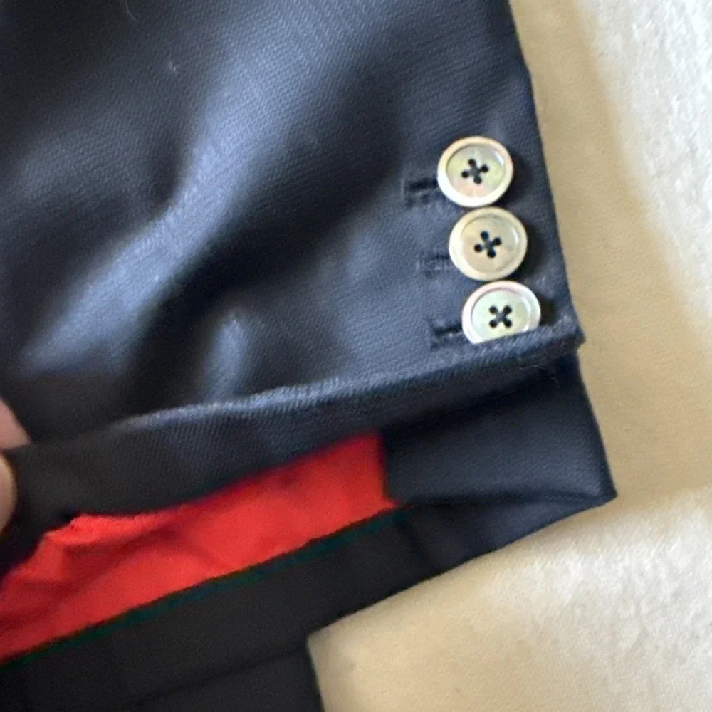 Custom Tailored Holland & Sherry Blue Plaid Wool Blazer 48
